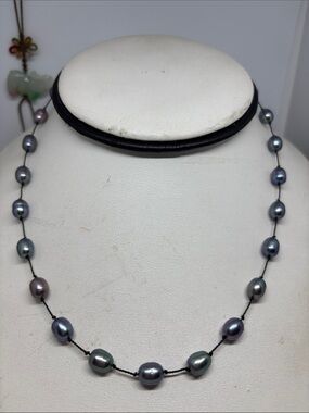 Elegant grey rice shaped freshwater Pearl Tin Cup Necklace